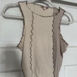 Cream and Tan Ruffle Trim Top